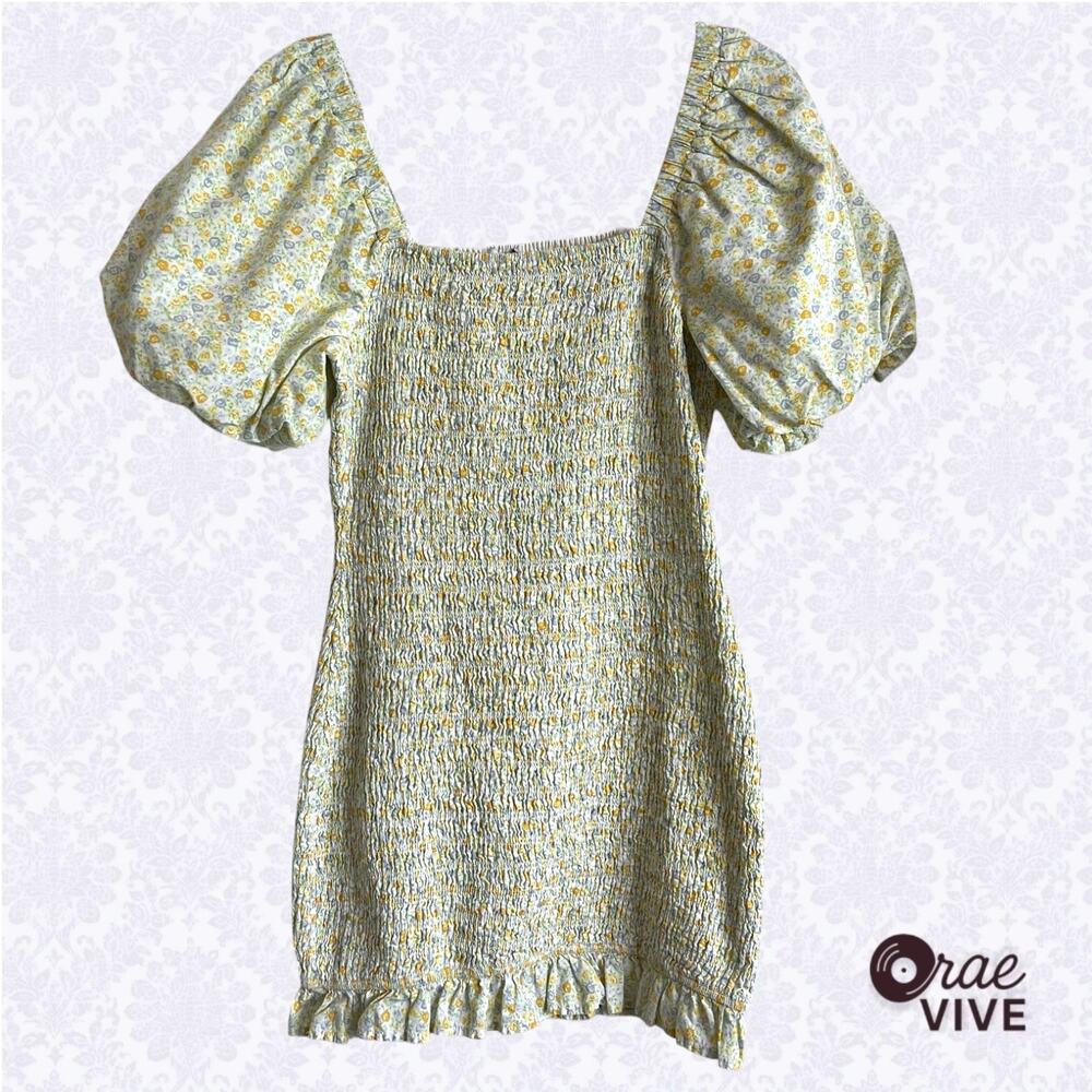 English Factory Small Yellow Floral Smocked 100% Cotton Dress [🌿]